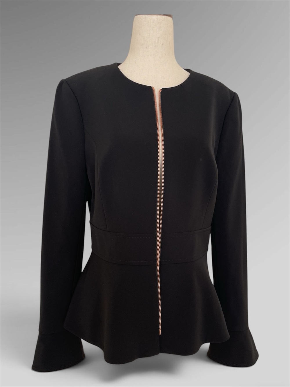 Ted Baker Yulij NWT Peplum Flared Cuff Jacket Black US 8